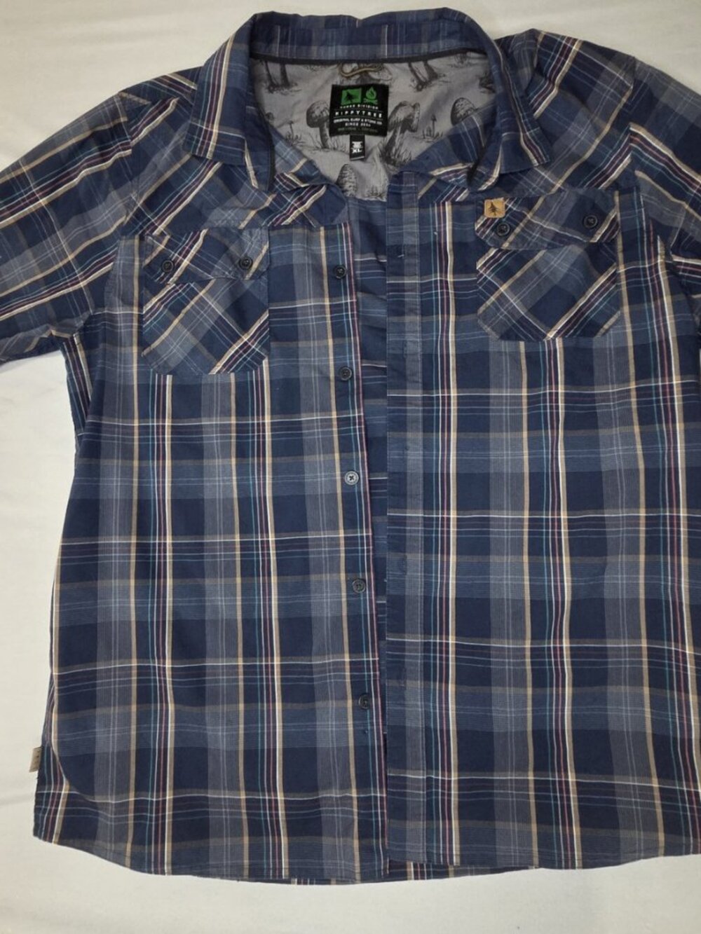 HippyTree Nomad XL Navy Blue Plaid SS Shirt